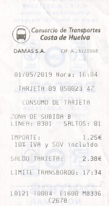 Communication of the city: Huelva (Hiszpania) - ticket abverse