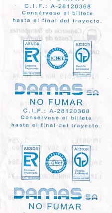 Communication of the city: Huelva (Hiszpania) - ticket reverse