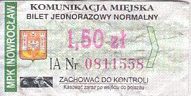 Communication of the city: Inowrocław (Polska) - ticket abverse. 