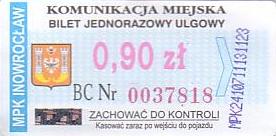 Communication of the city: Inowrocław (Polska) - ticket abverse