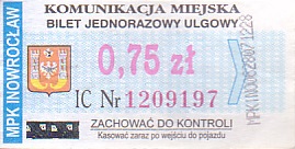 Communication of the city: Inowrocław (Polska) - ticket abverse