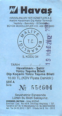 Communication of the city: İstanbul (Turcja) - ticket abverse. 