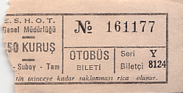 Communication of the city: İzmir (Turcja) - ticket abverse. 