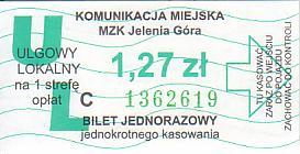 Communication of the city: Jelenia Góra (Polska) - ticket abverse. 