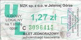 Communication of the city: Jelenia Góra (Polska) - ticket abverse. <!--śmieszne ceny-->