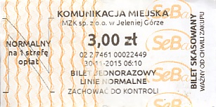 Communication of the city: Jelenia Góra (Polska) - ticket abverse