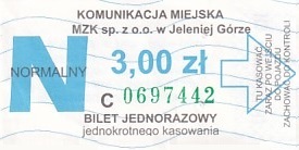 Communication of the city: Jelenia Góra (Polska) - ticket abverse