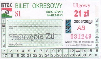 Communication of the city: Jastrzębie Zdrój (Polska) - ticket abverse. 