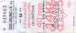 Communication of the city: Jablonec nad Nisou (Czechy) - ticket abverse. 