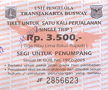 Communication of the city: Jakarta (Indonezja) - ticket abverse. <IMG SRC=img_upload/_0ekstrymiana2.png>
