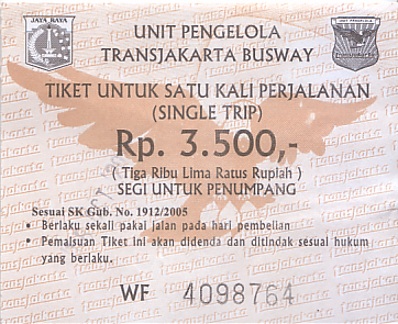 Communication of the city: Jakarta (Indonezja) - ticket abverse. 