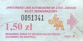 Communication of the city: Jarocin (Polska) - ticket abverse. 