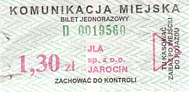 Communication of the city: Jarocin (Polska) - ticket abverse. 