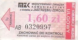 Communication of the city: Jastrzębie Zdrój (Polska) - ticket abverse. <IMG SRC=img_upload/_pasekIRISAFE.png alt="pasek IRISAFE">