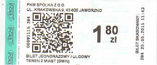 Communication of the city: Jaworzno (Polska) - ticket abverse. <IMG SRC=img_upload/_0wymiana2.png>
