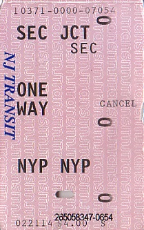 Communication of the city: Jersey City (Stany Zjednoczone) - ticket abverse. 