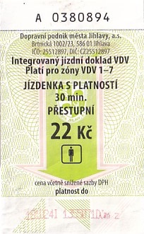 Communication of the city: Jihlava (Czechy) - ticket abverse.