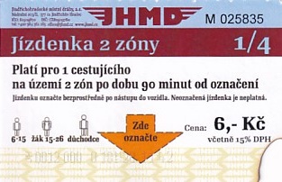 Communication of the city: Jindřichův Hradec (Czechy) - ticket abverse