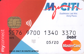 Communication of the city: Kaapstad (Południowa Afryka) - ticket abverse. <IMG SRC=img_upload/_chip.png alt="plastikowa karta elektroniczna, karta miejska"> miejska karta elektroniczna
 z funkcją krajowej karty płatniczej