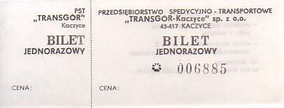 Communication of the city: Kaczyce (Polska) - ticket abverse. 