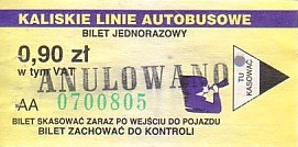 Communication of the city: Kalisz (Polska) - ticket abverse. <IMG SRC=img_upload/_przebitka.png alt="przebitka"><!--śmieszne ceny-->
