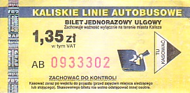 Communication of the city: Kalisz (Polska) - ticket abverse. <IMG SRC=img_upload/_0blad.png alt="błąd">: błąd drukarski - biało-żółte litery w nagłówku
