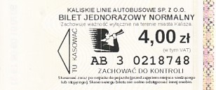 Communication of the city: Kalisz (Polska) - ticket abverse