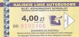 Communication of the city: Kalisz (Polska) - ticket abverse