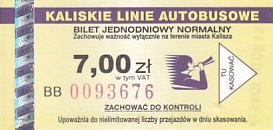 Communication of the city: Kalisz (Polska) - ticket abverse