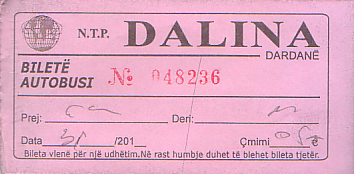Communication of the city: Kamenicë (<i>Kosowo</i>) - ticket abverse. bilet na trasie Prishtinë-Graçanicë-Kamenicë, wykorzystany na odcinku Prishtinë-Graçanicë
