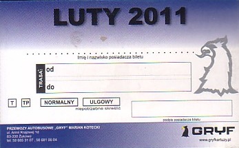 Communication of the city: Kartuzy (Polska) - ticket abverse. 