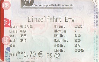 Communication of the city: Aschaffenburg (Niemcy) - ticket abverse