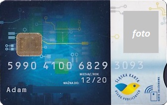 Communication of the city: Katowice (Polska) - ticket abverse. <IMG SRC=img_upload/_chip.png alt="plastikowa karta elektroniczna, karta miejska">