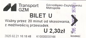Communication of the city: Katowice (Polska) - ticket abverse. 