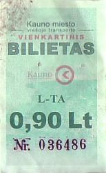 Communication of the city: Kaunas (Litwa) - ticket abverse. 