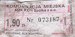 Communication of the city: Kęty (Polska) - ticket abverse. 
