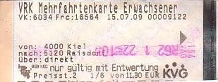 Communication of the city: Kiel (Niemcy) - ticket abverse