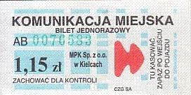 Communication of the city: Kielce (Polska) - ticket abverse. <IMG SRC=img_upload/_0wymiana1.png>