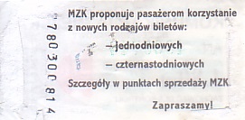 Communication of the city: Kielce (Polska) - ticket reverse