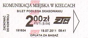 Communication of the city: Kielce (Polska) - ticket abverse. bagażowy