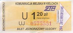 Communication of the city: Kielce (Polska) - ticket abverse. <IMG SRC=img_upload/_pasekIRISAFE1b.png alt="pasek IRISAFE">