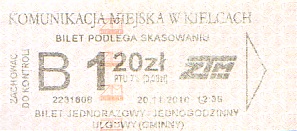 Communication of the city: Kielce (Polska) - ticket abverse