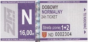 Communication of the city: Kielce (Polska) - ticket abverse. 