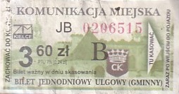 Communication of the city: Kielce (Polska) - ticket abverse. <IMG SRC=img_upload/_pasekIRISAFE.png alt="pasek IRISAFE">