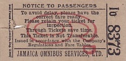 Communication of the city: Kingston (Jamajka) - ticket abverse