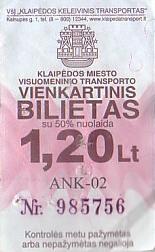 Communication of the city: Klaipėda (Litwa) - ticket abverse. 