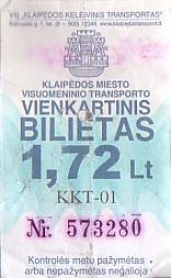 Communication of the city: Klaipėda (Litwa) - ticket abverse