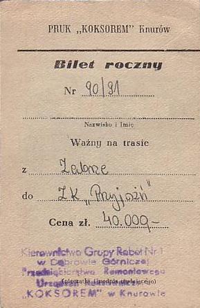 Communication of the city: Knurów (Polska) - ticket abverse. bilet zakładowy z lat 80-tych
