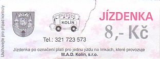 Communication of the city: Kolín (Czechy) - ticket abverse. 