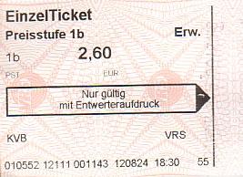 Communication of the city: Köln (Niemcy) - ticket abverse. 